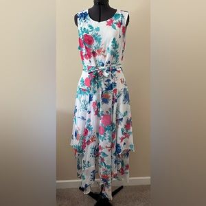 White blue green pink floral spring flowers colorful handkerchief hem